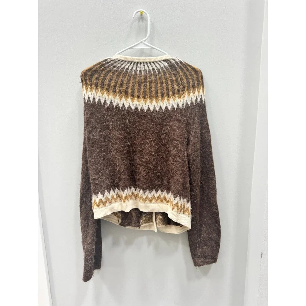 J Crew Sweater Womens Brown Fair Isle Alpaca Wool Button Cardigan - Picture 4 of 4